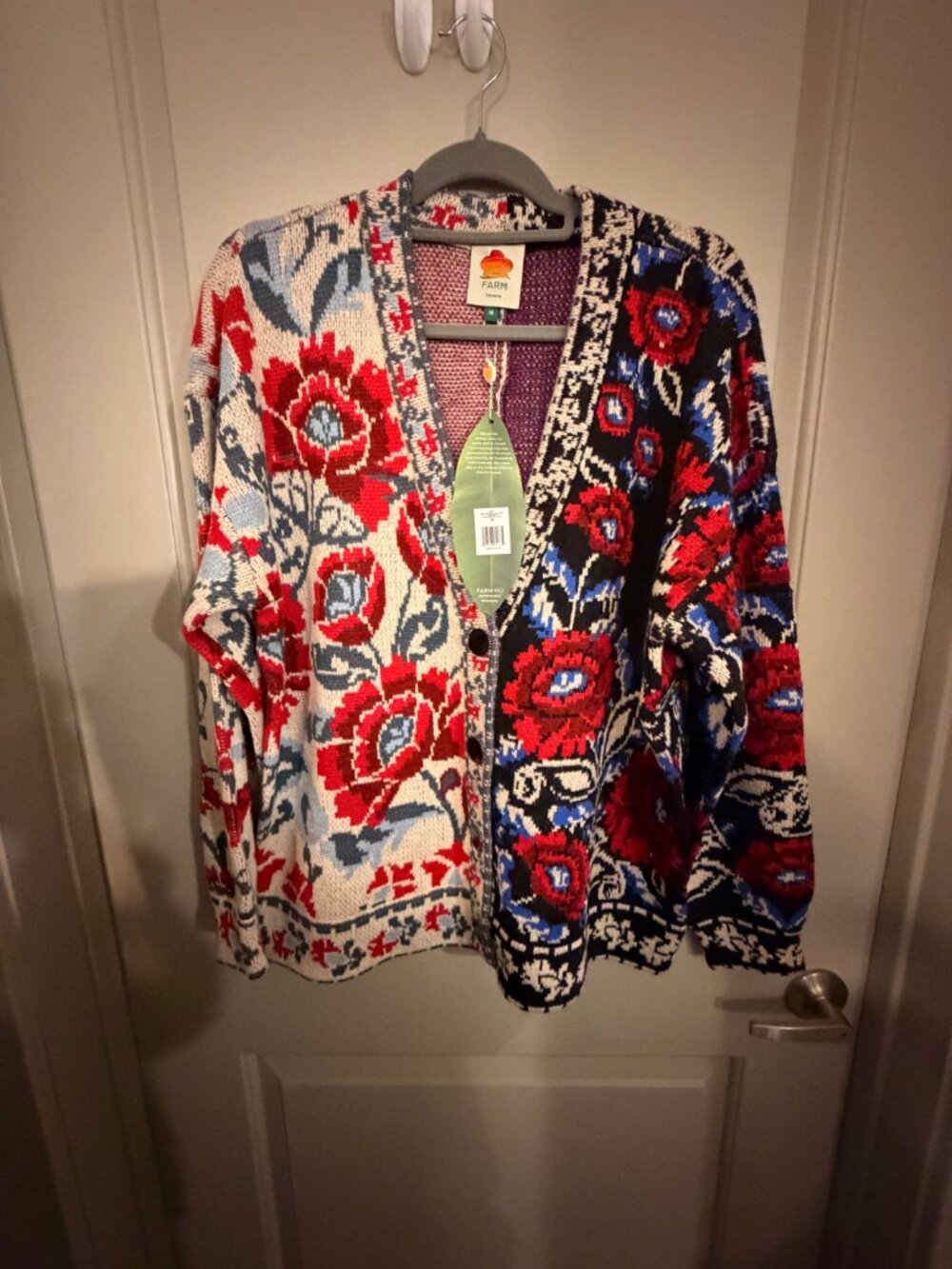 NWT Farm Rio Mixed Valentina Black Floral Knit Cardigan M - Picture 3 of 7